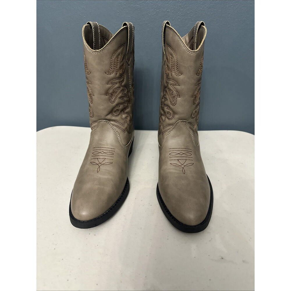 Kids' Deer Stag Western Boots Light Taupe Youth Size 4 Embroidered Pull-On